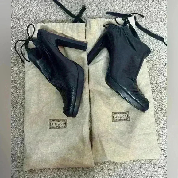 GUCCI Lambskin High Heeled Ankle Boots Black size 6.5 women’s - Picture 1 of 13